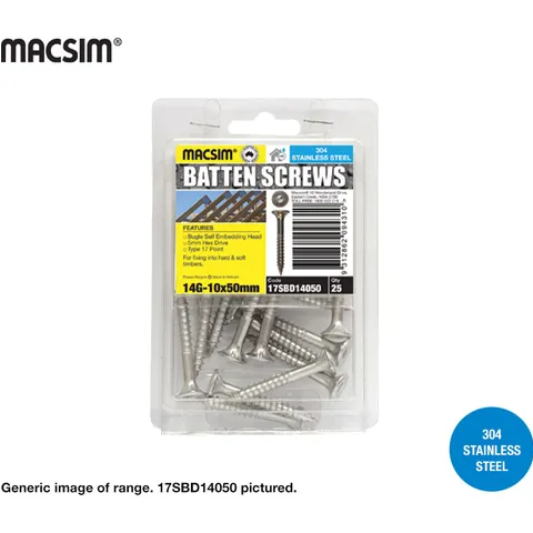 BATTEN SCREWS - TYPE 17 - 14g x 125mm -  BUGLE HEAD - STAINLESS STEEL  - 25 PCS