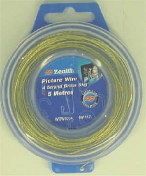 BRASS PICTURE HANGING WIRE -  4 STRAND - 5 METRES (5KG)