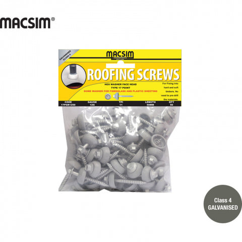 TYPE 17 ROOFING SCREWS - 12g x 50mm -  HEX HEAD - GAL WITH DOME WASHER - PKT 50