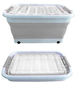 STORAGE TUB - POP UP  - 45 LITRE - GREY/WHITE - WITH WHEELS & LID