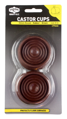 CASTOR CUPS - ROUND BROWN RUBBER - 50mm - 4 PACK
