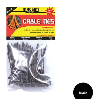 CABLE TIES - BLACK - 300mm x 4.8mm - 100 PACK