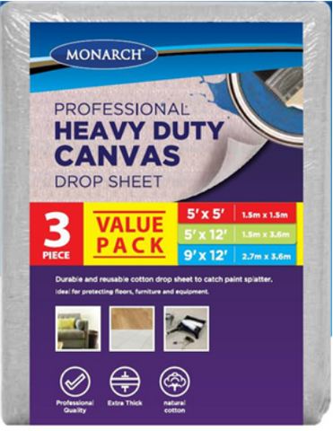 DROP SHEETS - HEAVY DUTY CANVAS -  3 PACK - MONARCH