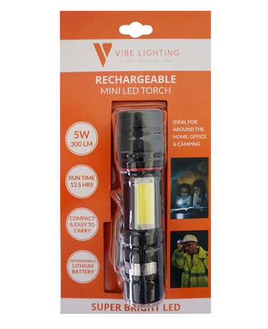 TORCH - RECHARGEABLE - MINI LED - 300 LUMENS