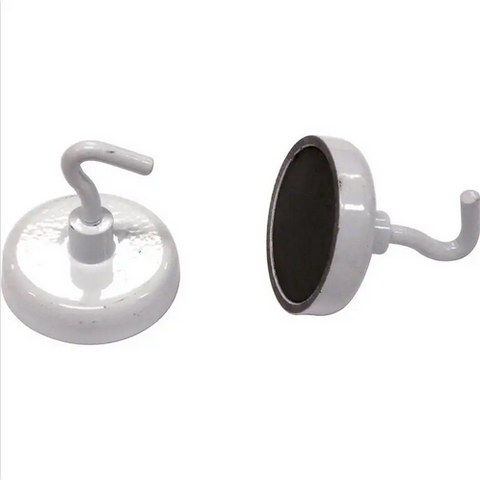 MAGNET with HOOKS - 32mm - WHITE - 2 PIECE