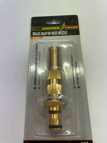 HOSE NOZZLE - ADJUSTABLE - BRASS - SNAP ON - 12MM