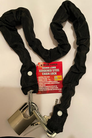 PADLOCK with CHAIN  -  900mm x 6mm HARDENED STEEL