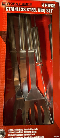BBQ TOOL SET - 4 PIECE STAINLESS STEEL - WORK FORCE
