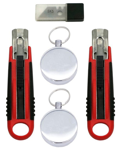 KNIFE & LANYARD - 2 PIECE SAFETY KNIFE & RETRACTABLE LANYARD -  4 SPARE BLADES