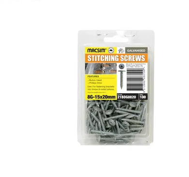 STITCHING SCREWS - BUTTON HEAD - GALVANISED - 8g x 20MM - PKT 100