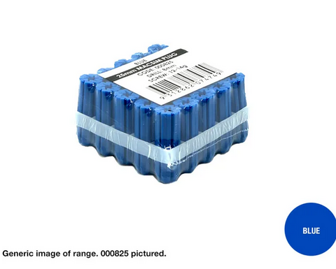 WALL PLUGS - BLUE - 8mm x 25mm - Pk25