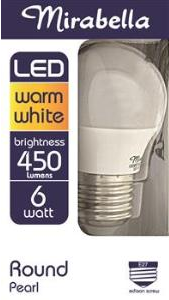 LED ROUND GLOBE -  ES -  5.5W -  470 LUMENS - WARM WHITE