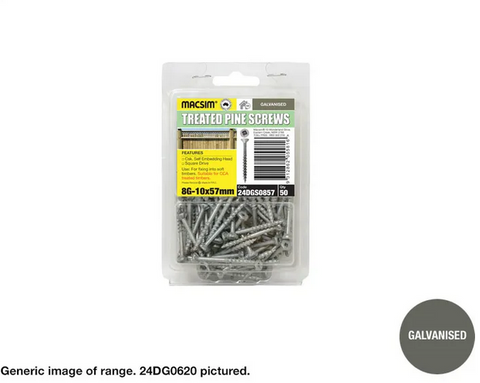 TREATED PINE  SCREWS - GALVANISED  - CSK SELF EMBEDDING HEAD  - 8g - 10X 25mm - PKT 100