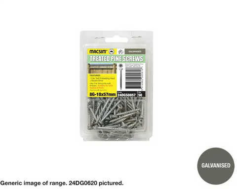 TREATED PINE  SCREWS - GALVANISED  - CSK SELF EMBEDDING HEAD  - 8g - 10X 35mm - PKT 100