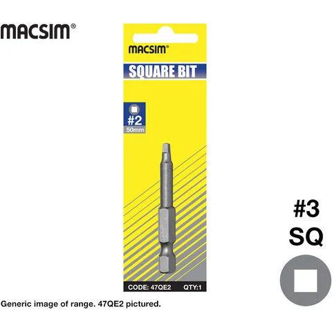 DRIVER BIT - #2  x 75mm - SQUARE DRIVER BIT -  MACSIM - 1 PACK