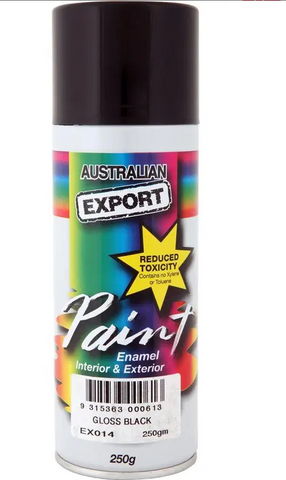 SPRAY PAINT - GLOSS BLACK ENAMEL AEROSOL - 250G - AUSTRALIAN EXPORT
