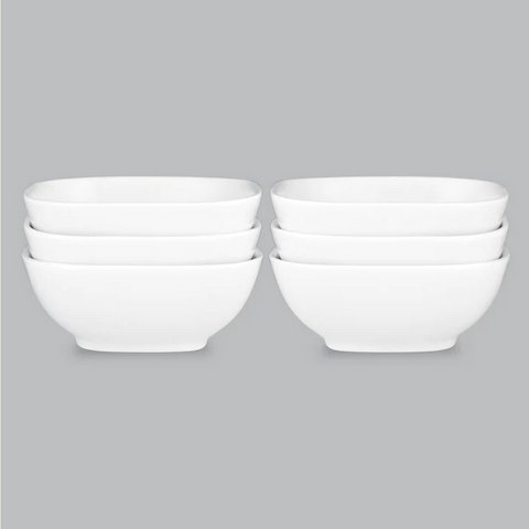 SQUARE BOWL SET - 6 PIECE - 10CM WHITE NEW BONE CHINA - WILKIE BROS