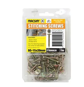 STITCHING SCREWS - BUTTON HEAD - ZINC PLATED - 8g x 32MM - PKT 100