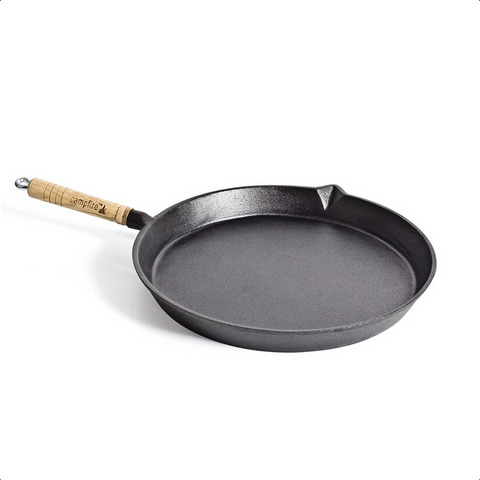 FRY PAN - CAST IRON - 30CM ROUND - WOODEN HANDLE