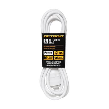 EXTENSION CORD -   3 metre - 10A - WHITE - DETROIT