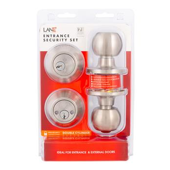 ENTRANCE SECURITY SET - DOOR - KEYED - SATIN STAINLESS STEEL - BALA - LANE