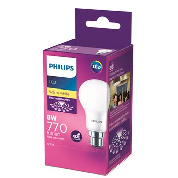 LIGHT GLOBE - LED - BC  - 8W - WARM WHITE - 770 LUMENS - PHILIPS