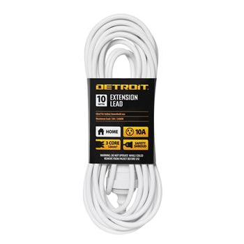 EXTENSION LEAD - 10 METRE - 10A - WHITE - DETROIT