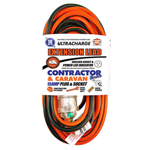 EXTENSION LEAD - CARAVAN & CONTRACTOR  - 15amp - 10 Metre