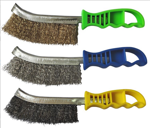 WIRE BRUSH SET - 1 ROW BRUSHES - 3 BRUSHES - STEEL, BRASS, STAINLESS STEEL