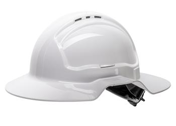 HARD HAT / SAFETY CAP - BROAD BRIM WHITE  - VENTED -  MAXISAFE