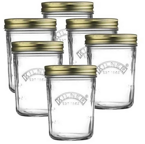 GLASS PRESERVING JAR SET - SCREW TOP - WIDE MOUTH  - 350ml - KILNER - SET OF 6