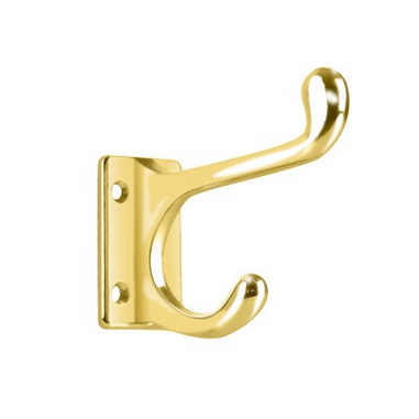 HAT & COAT HOOK - SQUARE BASE - 75mm - BRASS PLATED