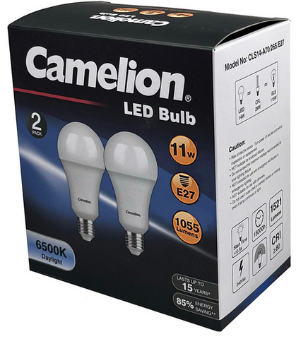 LIGHT GLOBE - LED - ES  - 11W - DAYLIGHT  - 6500k - 1055 LUMENS - 2 PACK