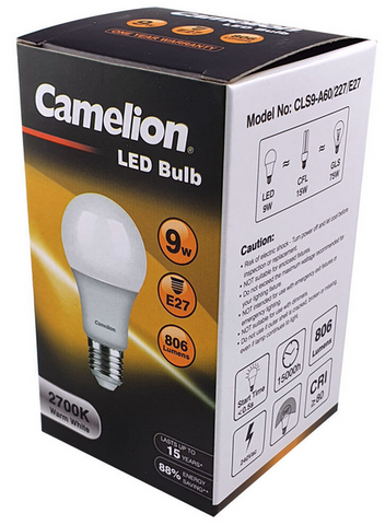 LIGHT GLOBE - LED - ES  - 9W - WARM WHITE  - 2700k - 806 LUMENS - 2 PACK