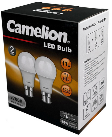 LIGHT GLOBE - LED - ES  - 11W - WARM WHITE  - 2700k - 1055 LUMENS - 2 PACK