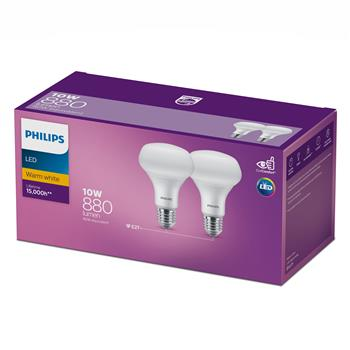 REFLECTOR GLOBE - R80 - ES - WARM WHITE  - LED 10W - TWIN PACK - PHILLIPS - 880 LUMENS