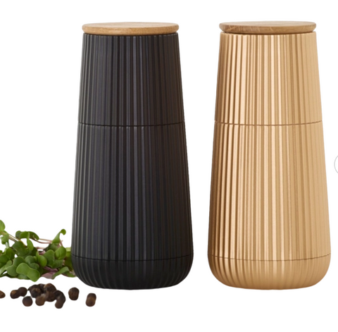 SCAPE SALT & PEPPER  MILL SET -  12.3cm  - BLACK & GOLD - ADHOC