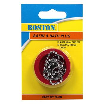 PLUG  -  RUBBER BASIN & BATH -  38mm with 400mm CHAIN - BOSTON