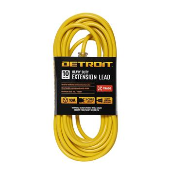 EXTENSION LEAD - 10 METRE - 10A - HEAVY DUTY YELLOW  - DETROIT