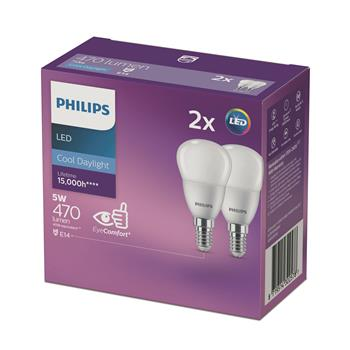 LED FANCY ROUND GLOBE - SES - 5.5W - 470 LUMENS - COOL DAYLIGHT -2 PK - PHILLIPS