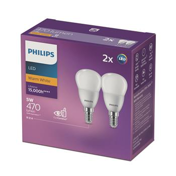 LED FANCY ROUND GLOBE - SES - 5.5W - 470 LUMENS - WARM WHITE - 2 PK - PHILLIPS