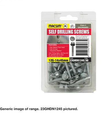 SELF DRILLING SCREWS - CLIMOGARD  - HEX HEAD WITH SEAL - HEX DRIVE - 14 X 22MM - PKT 50