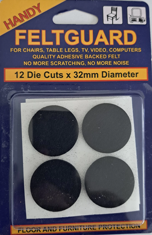 FELT PADS  - ROUND ADHESIVE - 32mm - FELTGUARD - 12 PACK