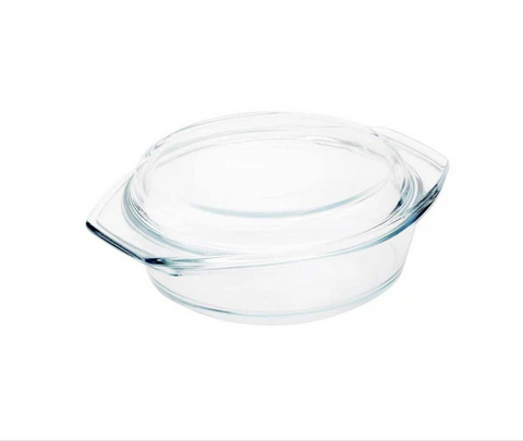 CASSEROLE DISH WITH LID -  OVAL  GLASS 29 x25x11CM -2.5 Litres -  PYROLUX