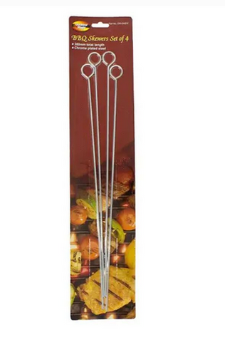 SKEWERS - CHROME PLATED  - 380mm - 4 PACK  - OUTDOOR MAGIC