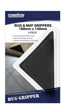 GRIPPERS - RUG & MAT ADHESIVE GRIPPERS - BLACK - 188mm x 140mm  - 4 PACK   - COWDROY