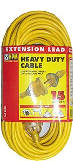 EXTENSION LEAD - 15 METRE - 10A - HEAVY DUTY YELLOW  - DETROIT