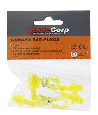 EAR PLUGS - 2 PAIRS - CORDED - REUSABLE -  SAFE CORP