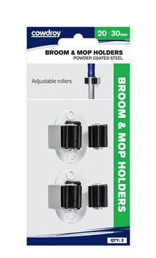 BROOM & MOP HOLDERS - 2 PACK - 20-30MM - WHITE METAL