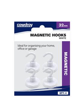 MAGNET with HOOKS - 32mm - WHITE - 4 PIECE  - COWDROY